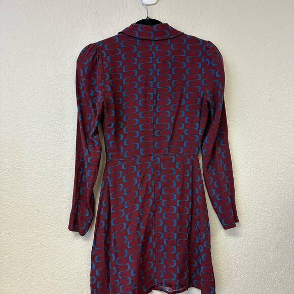 Reformation Hugh dress long sleeve button up retro print - Picture 4 of 9